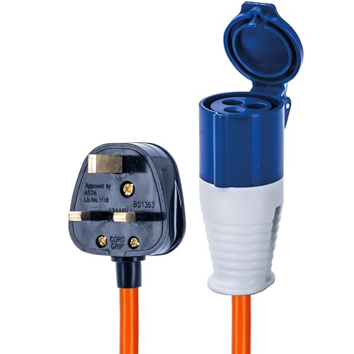 Status UK Plug to 16A Site Socket Adaptor Cable, 20cm