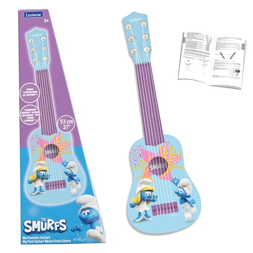 Lexibook, The Smurfs, My First Guitar for Kids, 6 Nylon Strings, 53 cm, Guide Included, Blue, K200SF
