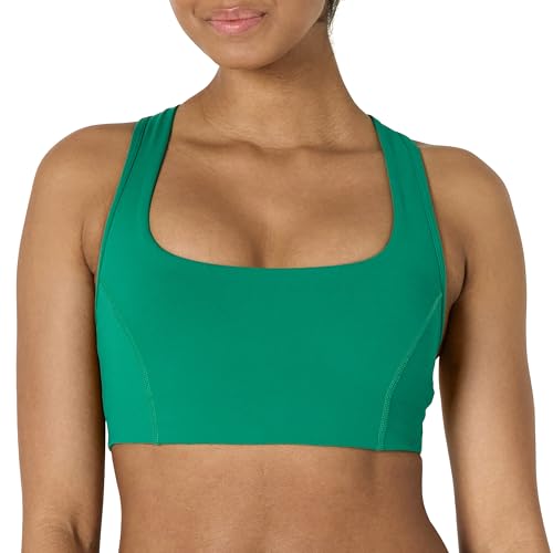 Amazon Essentials Women's Active FormFlex Buttery Soft Light Support Square Neck Racerback Sports Bra, Emerald Green, X-Large