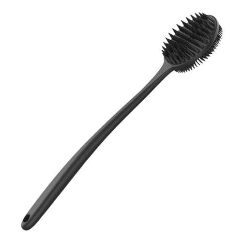 Silicone Body Scrubber, Back Scrubber, Double Sided Shower Brush with Long Handle for Shower Exfoliating and Massage, Black
