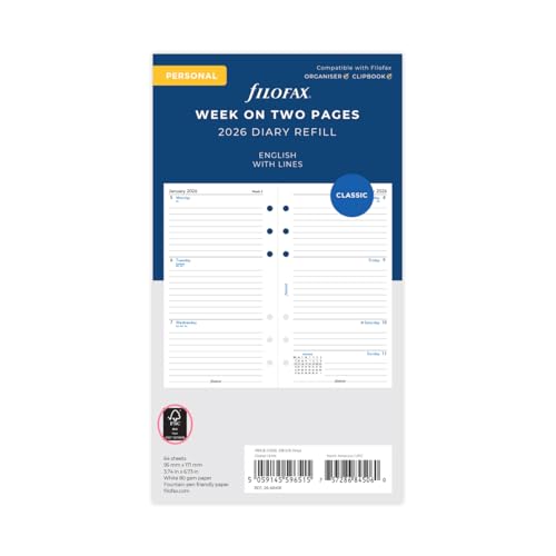 Filofax Personal week on two pages English lined 2026 diary 26-68418