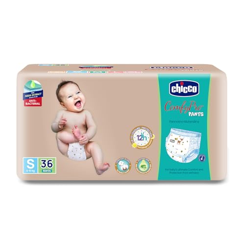 Chicco Comfy-Pro Pant Style Baby Diapers | Anti-bacterial benefits | Ultra Soft & 12hrs protection | Wetness indicator & Disposing Tapes - Small, 36 C
