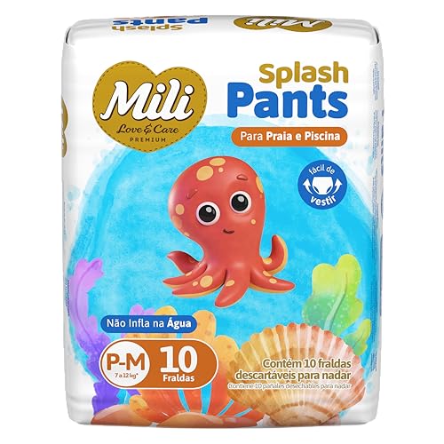 Mili Fralda Infantil Splash Pants Tamanho P e M, Para Piscina e Praia, Uso em Água, Ajuste Seguro, 10 Unidades