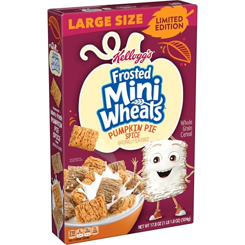 Kellogg's Frosted Mini-Wheats Breakfast Cereal, Fiber Cereal, Large Size, Pumpkin Pie Spice, 17.8oz Box (1 Box)