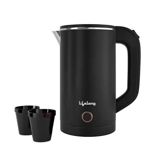 Lifelong Electric Kettle 0.8 Litre with 2 Cups | 600W Stainless Steel Kettle with Double Wall & Cool Touch Body, 360° Swivel Base, Water Level Indicat