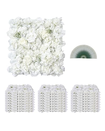 VEVOR 3D Flower Wall Panel, 24 PCS 15 x 15 inch, Artificial Floral Wall Background Mesh Backing Mat,Seamless Design&Easy Installation for Wedding Valentines Day Home Baby Party Backdrop Decor,White