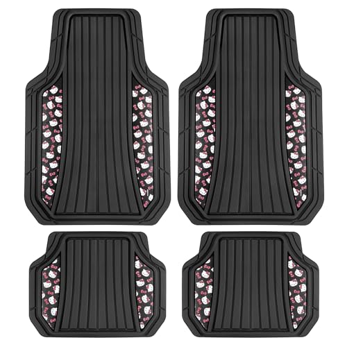 Hello Kitty Car Mats 4pc Floor Mats for Cars Trucks SUVs Black Car Floor Mats for Women Men Accessories Rubber Heavy Duty Cute Non-Slip Always Front Rear Hello Kitty Cars Accessories Black/Red