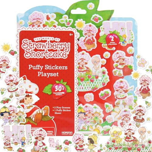 Strawberry Shortcake Puffy Sticker Playset, Cute Puffy Stickers & Double-Sided Play Scene, Sticker Books for Kids, Toddler Activity Book, Kids Activities, Reusable Sticker Book, Kids Stickers