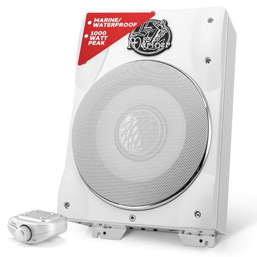 Lanzar 8" Subwoofer, 1000W Low-Profile Marine Waterproof Car Subwoofer with Built-in Amplifier, Adjustable Bass Boost, Remote Level Control, RCA Input, Phase Shift (14.5" x 9.5" x 3")