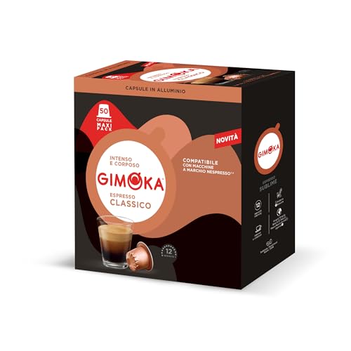 Gimoka - Espresso Classico Blend, Intensity 12/13, 50 Aluminium Capsules Nespresso Machine, Intense notes of spices and bitter cocoa for a full-bodied espresso at home