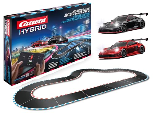 Carrera Hybrid Highway Challenge - New Generation App-Controlled AI Car Racing Multiplayer Game with Porsche 911 GT3 R Race Cars, 20-Ft Racetrack, USB-C Recharge