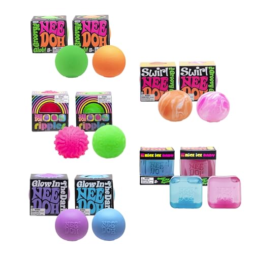 NeeDoh Teenie 10-Pack - 5 Styles of Teenie Squishies- Nice Ice Baby, Original, Swirl, Ripples, Glow - Ages 3 and Up - 10 Teenies Per Pack