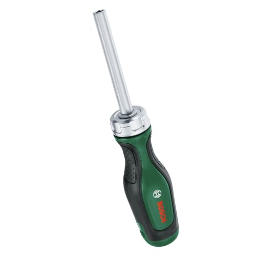BOSCH Ratchet Screwdriver | Smooth Ratchet Mechanism for Continuous Rotation | 12 Interchangeable Bits in Magazine | Ergonomic Non-Slip Handle for Com