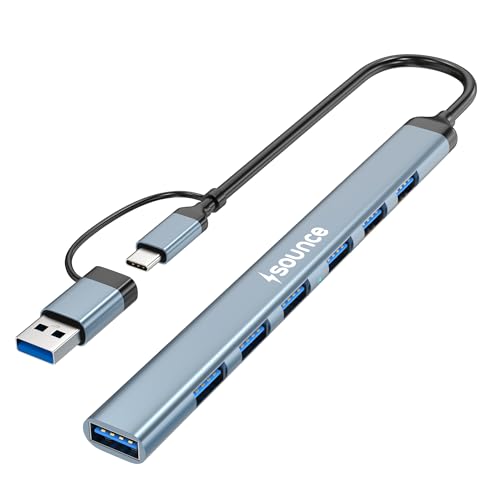Sounce 7-in-1 USB + Type C Multiport Hub | High-Speed USB 3.0 (5Gbps) | Lightweight Aluminum Body | Universal Compatibility for Laptops, Smartphones, 