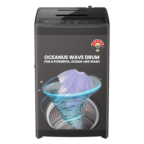 Haier 8 Kg 5 Star Fully Automatic Top Load Washing Machine with Oceanus Wave Drum, Magic Filter, 8 Wash Programs (ETL80-AES5, Brown Grey, Stainless St