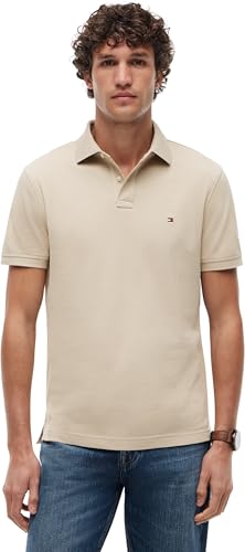 🔥 STARKER PREIS (-50%) Tommy Hilfiger Herren Poloshirt Kurzarm 1985 Regular Fit, Beige (Sandalwood), S