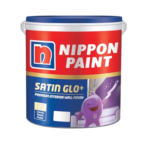Nippon Paint Satin Glo+ Premium Interior Emulsion Paint(4L, White, Luxury Sheen)-Ultra Low VOC, Washable Paint, Safe for Kids-25% higher Coverage-For 