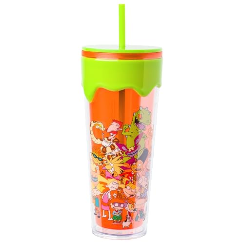 Silver Buffalo Nickelodeon Classics '90s Rugrats, Hey Arnold, CatDog, Angry Beavers, Wild Thornberrys, Rocket Power, Aaahh! Real Monsters, Rocko's Modern Life 3D Sculpted Drip Tumbler, 26 Ounces