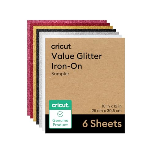 Cricut Value Glitter Iron On, Sampler Pack (10in x 12in, 6 Sheets) - HTV Heat Transfer Vinyl