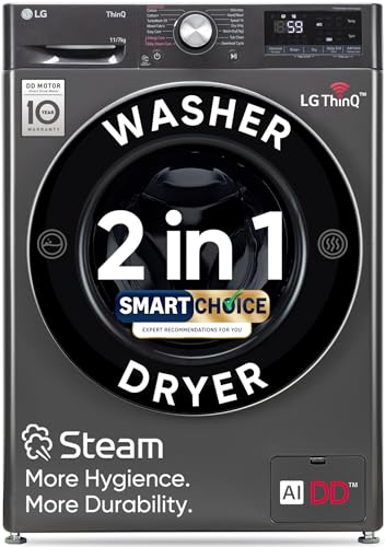 LG Smart Choice,11 Kg (Wash)/7 Kg (Dry), AI Direct Drive Technology, Steam, 6 Motion DD & Wi-Fi Front Load Fully Automatic Washer Dryer (FHD1107SWM, I