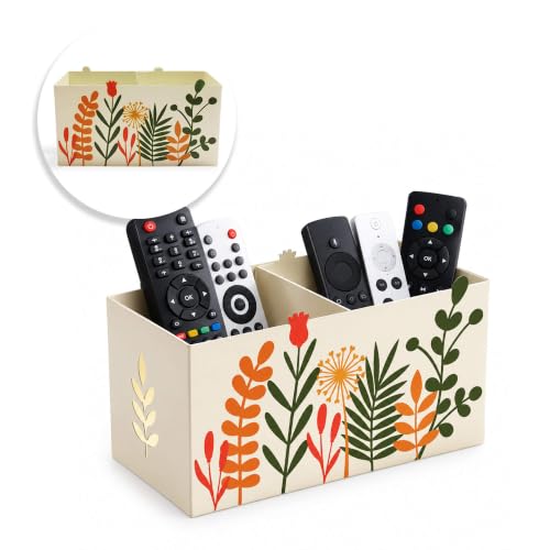 Geguton - Porta Controle Flores - Aço com 2 Compartimentos - Organização e Decoração - Bege com Estampa