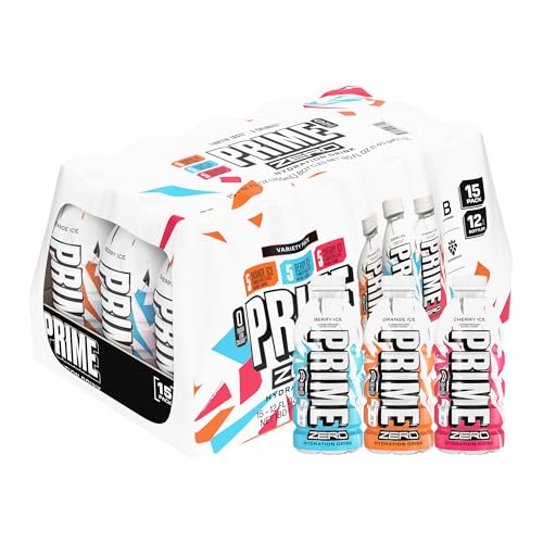 Prime ICE Hydration Variety Pack Smooth & Refreshing Low-Calorie Sports Drink with 10% Coconut Water, 500+ mg Electrolytes & Zero Added Sugar, 12 fl oz Bottles, Pack of 15