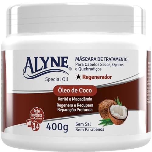 Máscara de Tratamento, Alyne, Para Cabelos, Regenerador, 400g, Vermelho | Textura cremosa de fácil aplicação e rápida absorção, para fios que passaram por processos químicos ou estão opacos