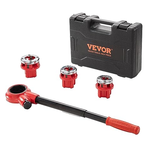 VEVOR Ratchet Pipe Threader Kit with 3 Dies, 1/2" NPT, 3/4" NPT, 1" NPT Ratcheting Pipe Threading Tool, Portable Pipe Threader Set with Storage Case for Plumbing Installation and Repair