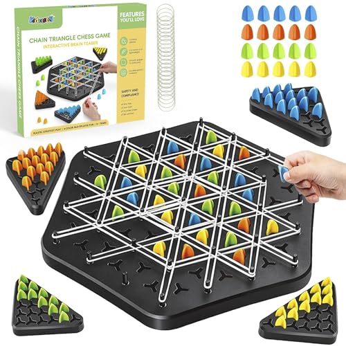 Kidology Chain Triangle Chess Game – Triggle Rubber Band Game for Kids & Adults | Fun Family Board Game Toys, Brain Teaser Puzzle | Interactive Chess 