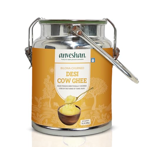 Anveshan A2 Ghee (5L Stainless Steel Dolchi) | Traditional Bilona Method | Curd- Churned | Cultured | Pure and Nutural | Lab Tested | Free-grazed, Gra
