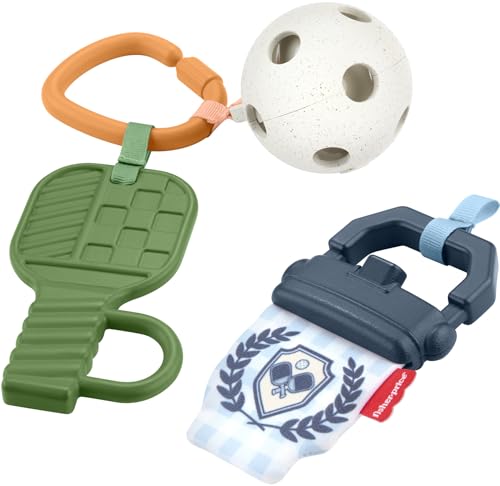 Fisher-Price Baby Toys Mini Me Moments Let’s Play Pickleball Set, 3 Sports-Themed Sensory Activities for Newborns Ages 3+ Months