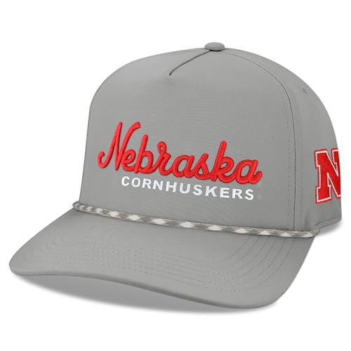 Legacy NCAA Officially Licensed Rope Hat, Nebraska Cornhuskers, Lightweight Cap for Men & Women, Caddy Adjustable (Caddy), Grey/Grey White Rope, One Size Fits Most, Snapback Closure