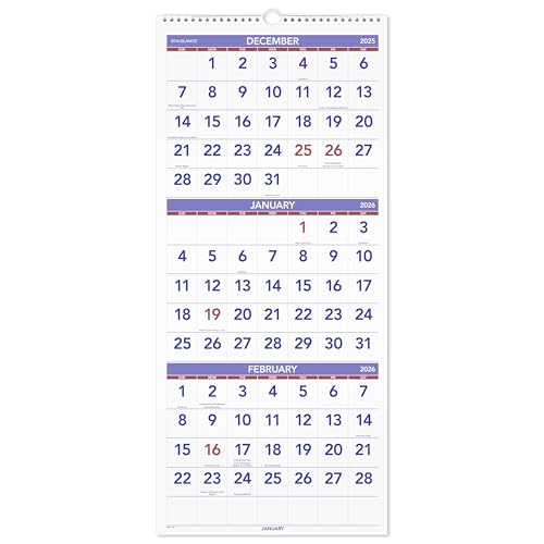 AT-A-GLANCE 2026 Wall Calendar, 12" x 27", Large, Vertical, 3-Month Reference (PM112826)