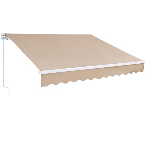 VEVOR Manual Retractable Awning, 12 x 10 ft Outdoor Patio Awning Retractable Sun Shade, Patio Door Window Water-Resistant Polyester Awning Sunshade Shelter with Crank Handle for Balcony, Backyard