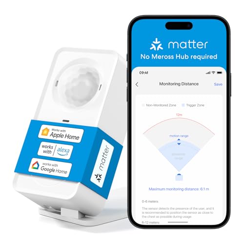 meross Matter Human Presence Sensor, 3-in-1 mmWave Radar & PIR & Light Motion Sensor, AI Motion Detector for Smart Home Automation and Security, Supports HomeKit, Alexa, Google Home, 2.4GHz Wi-Fi Only