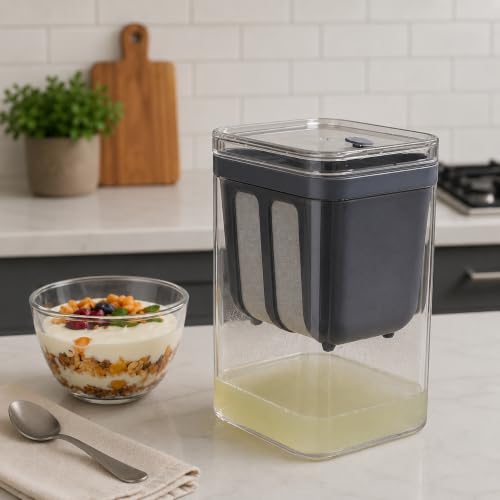 Clazkit Hung Curd Maker & Greek Yogurt Strainer 1400ml | Stainless Steel Fine Mesh Filter with BPA-Free Container & Lid | Curd Strainer for Greek Yogu