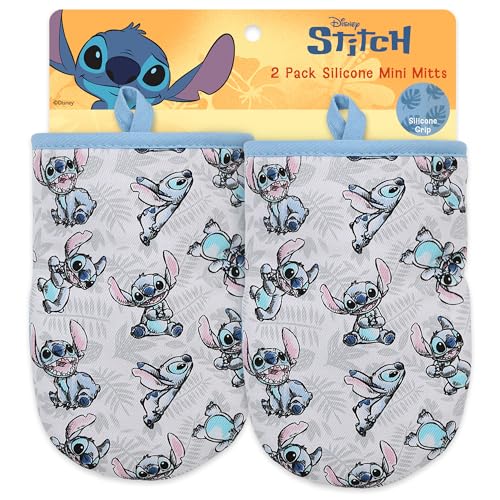 Disney Oven Mitts - 5.5” x 7.5” Heat-Resistant Mini Oven Mitts with Non-Slip Printed Silicone Disney Silhouettes - Mickey & Minnie, Stitch, Winnie The Pooh