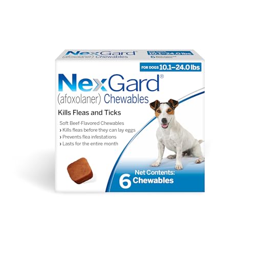 NexGard® (afoxolaner) Flea and Tick Protection for Dogs Oral Soft Beef Flavored Chewables,10.1 to 24 lbs. (Blue Box) 6 Chews (6 Month Supply)