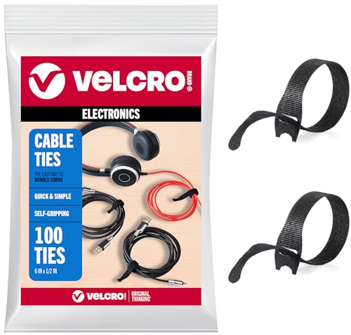 Velcro Brand Reusable Cable Ties, Practical Tech Gifts for Men, 100 Pack 6 Inch Cable Management Ties for Electronics...