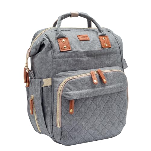 Bolsa Mochila Maternidade Lolly Maternitty Impermeável - Bolsa Térmica para Mamadeiras com Bolso para Lenço Umedecido - Cinza Mescla