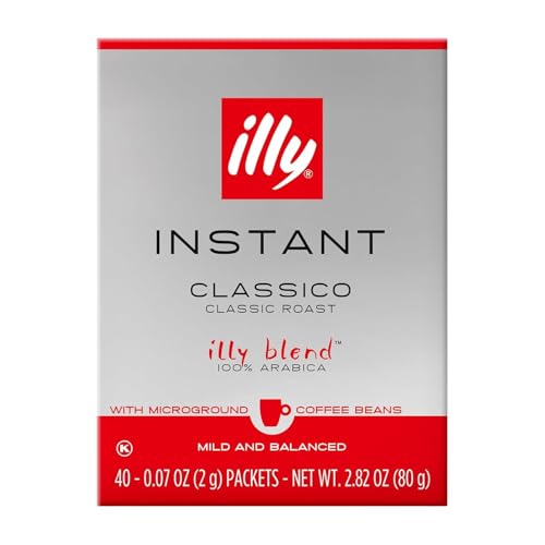 illy Instant Coffee Singles, Classico Medium Roast, Caramel & Orange Blossom Notes, 40 Single-Serve Packets (2g Each) - Premium Arabica Coffee