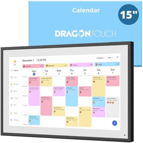 (-35%) Dragon Touch 15.6 Zoll Digitaler Kalender Wand - 1920 * 1080 FHD Elektronischer Wandkalender Familienplaner mit 32GB Speicher und Wandhalterung, Touchscreen Intelligenter Tischkalender-Schwarz