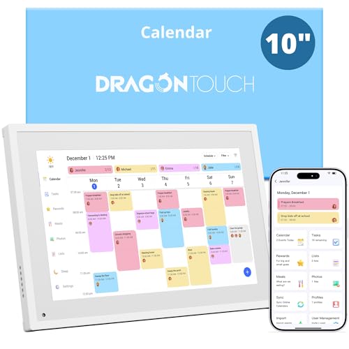 🔥 STARKER PREIS (-35%) Dragon Touch 10,1" Elektronischer Familienplaner, 32GB, Touchscreen, Tischkalender, Modell 2025, Weiß