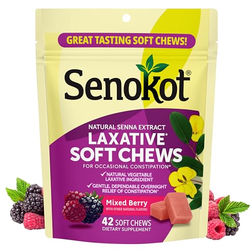 Senokot Laxative Soft Chews, Overnight Constipation Relief with Senna Extract, 42 Mixed Berry Chews