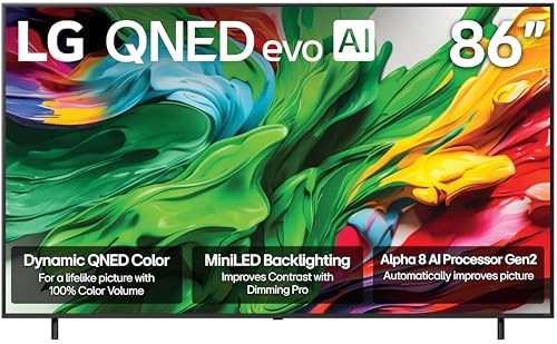 LG 86-Inch Class QNED evo AI QNED85A Series Mini LED 4K Smart TV w/AI Picture, Sound, Super Upscaling 4K, HDR10, Filmmaker Mode, Wow Orchestra, Alexa Built-in (86QNED85AUA, 2025)