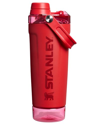 Stanley Activate Shaker Bottle 20 oz | Leakproof Insulated Stainless Steel Shaker Cup | Base Storage and Twist On Fast Flow Lid | Protein Shakes and Pre Workout Powder | BPA-Free | Chili Red