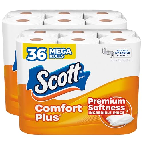 Scott ComfortPlus Toilet Paper, 36 Mega Rolls, 310 Sheets per Roll, Septic-Safe, 1-Ply Toilet Tissue