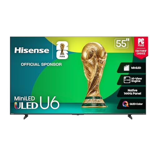 Hisense 55" Class U6 Series Best Value Mini-LED 4K UHD Smart HDR Gaming Fire TV (55U65QF, 2025 Model) - QLED, Native 144Hz, Motion Rate 480, Dolby Vision IQ, Dolby Atmos, Game Mode Pro, Alexa Built In