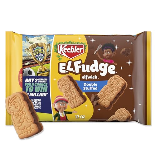 Keebler E.L. Fudge Double Stuffed Elfwich Cookies, Sandwich Cookies Stuffed with Crème Filling, 13 oz