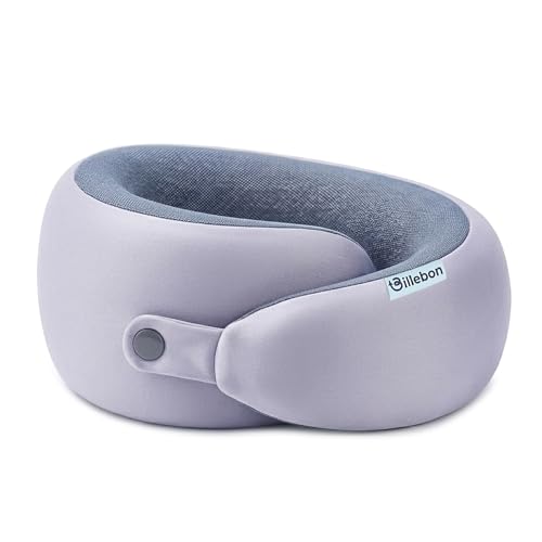 Billebon Memory Foam Neck Pillow with Cooling Gel, Snake Shape Travel Pillow with Snap Button, Neck Rest for Travelling & Flight Travel, Ergonomic Sup
